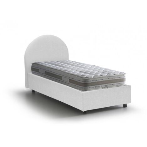 Dmora - Einzelbett Dcolpan, Containerbett mit Stoffbespannung, 100% Made in Italy, Frontöffnung, inklusive Matratze 80x190 cm, Weiß