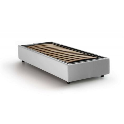 Dmora - Einzelbett Dhol, Containerbett mit Stoffbespannung, 100% Made in Italy, Seitliche Öffnung, passend für Matratze 80x190 cm, Weiß