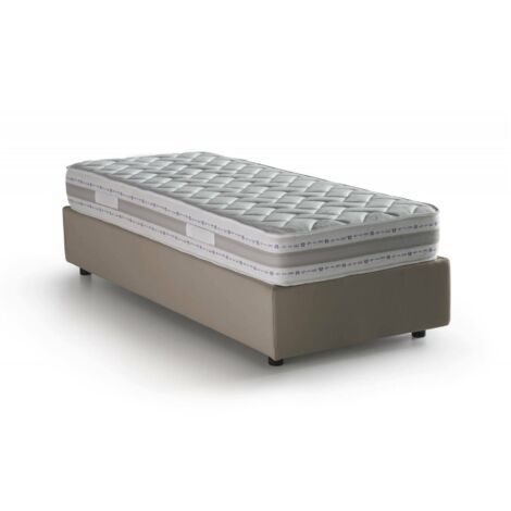 Dmora - Einzelbett Dmorier, Containerbett mit Stoffbespannung, 100% Made in Italy, Frontöffnung, inklusive Matratze Cm 90x200, Turteltaube