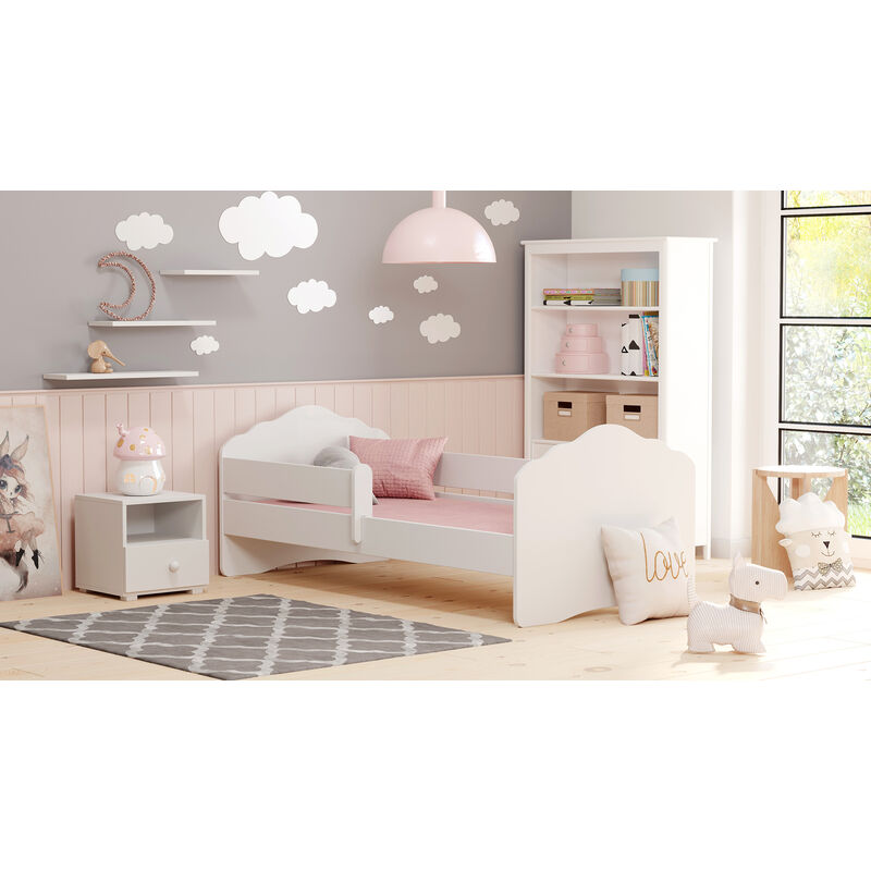 Dmora - Einzelbett für Kinder, Kinderbett, Bett mit Fallschutz und Kopfteil 'Wolke', cm 164x88h63, Farbe Weiß