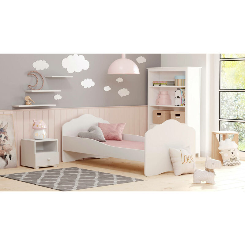 Dmora - Einzelbett für Kinder, Kinderbett mit Kopfteil 'Wolke' cm 164x88h63, Farbe Weiß