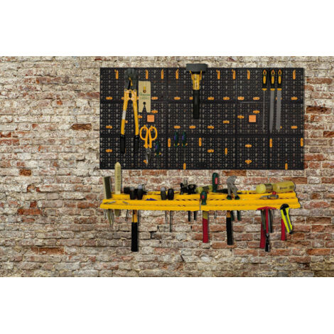 Dmora Ensemble de 2 panneaux et 2 niveaux de porte-outils avec 50 crochets, objets muraux de l'organisateur, 100% Made in Italy, 100x22h50 cm, couleur noire, avec emballage renforcé