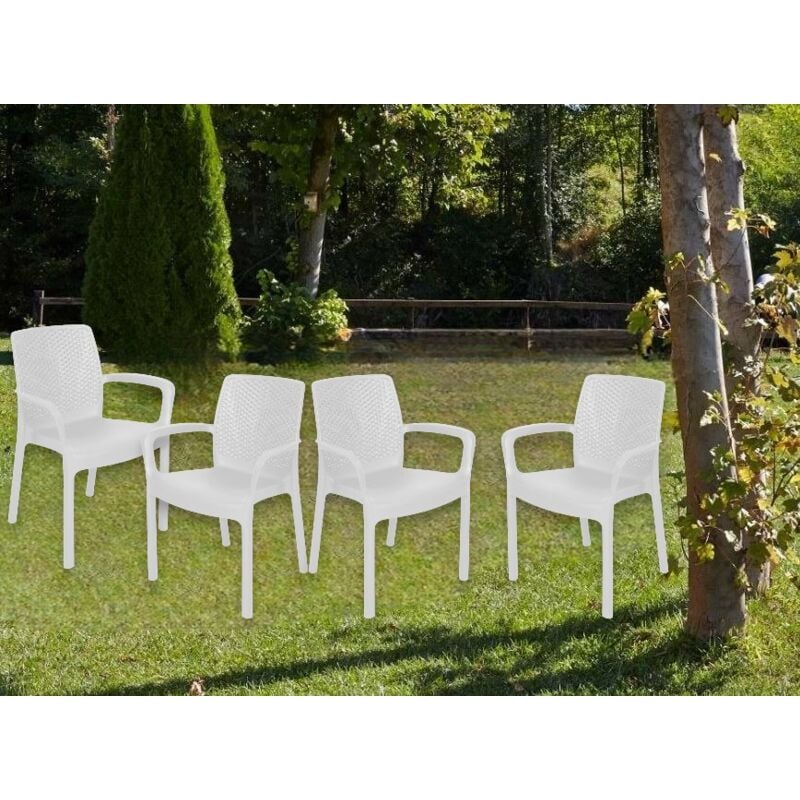 Dmora - Chaise d’extérieur Dnardin, Ensemble de 4 chaise de jardin, Chaise pour table à manger, Fauteuil d'extérieur effet rotin, 100% Made in Italy,