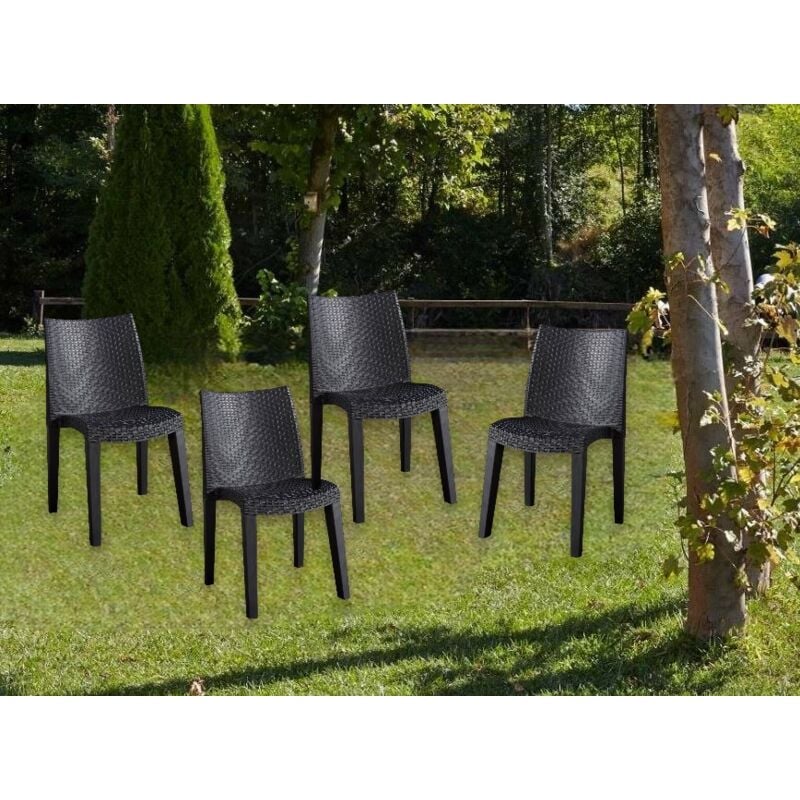 Chaise d'extérieur Dmaldin, Ensemble de 4 chaise de jardin, Chaise pour table à manger, Fauteuil d'extérieur effet rotin, 100% Made in Italy,