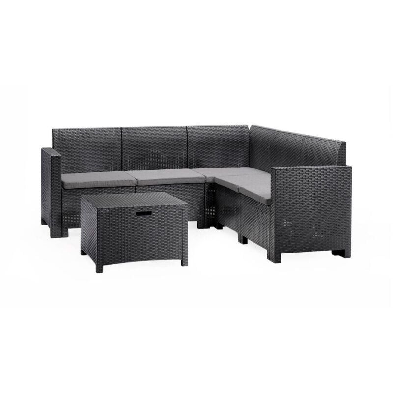 Ensemble de salon d'extérieur Eris, Ensemble de jardin avec coussins, Ensemble de salon d'intérieur effet rotin, 100% Made in Italy, Anthracite