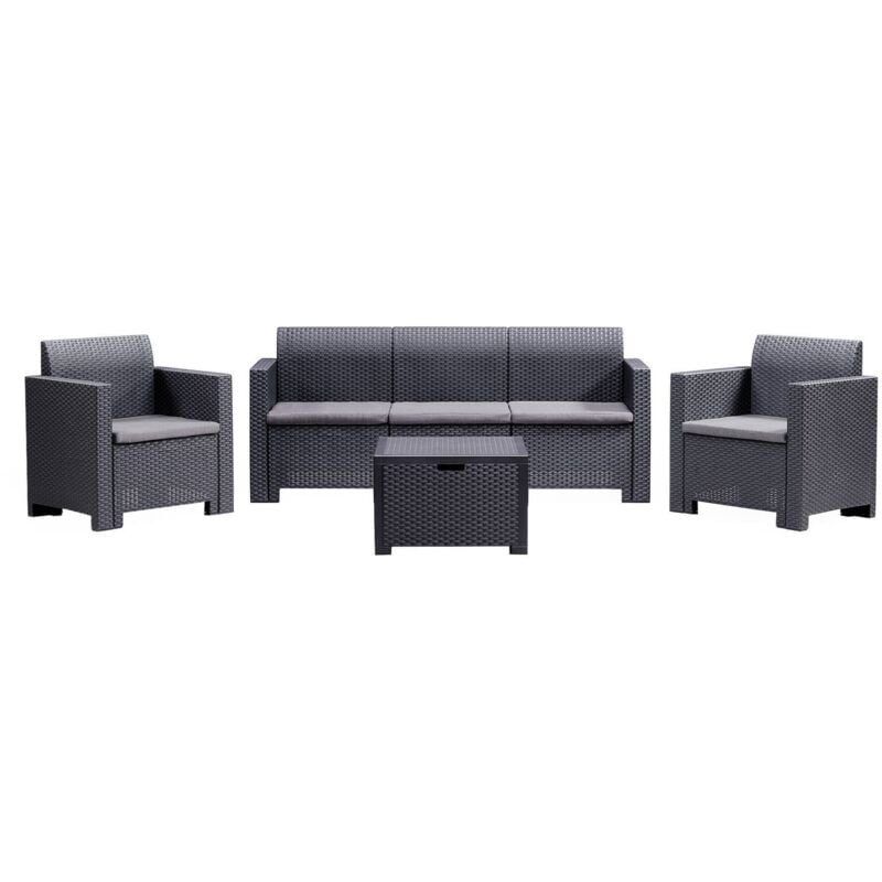 Ensemble de salon d'extérieur Venus, Salon de jardin avec coussins, Salon d'intérieur effet rotin, 100% Made in Italy, Anthracite - Dmora