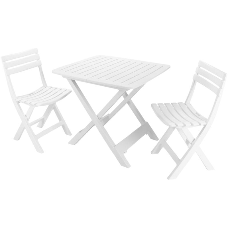 Ensemble d'extérieur composé de : 2 chaises et 1 table, Made in Italy, couleur blanche, avec emballage renforcé - Dmora