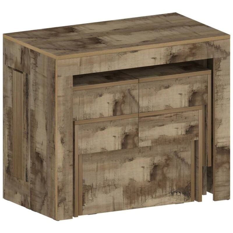 Ensemble table et chaises Eric, Composition polyvalente, Ensemble avec console et 2 bancs extensibles, 100% Made in Italy, 66x25h45 cm, Érable, avec