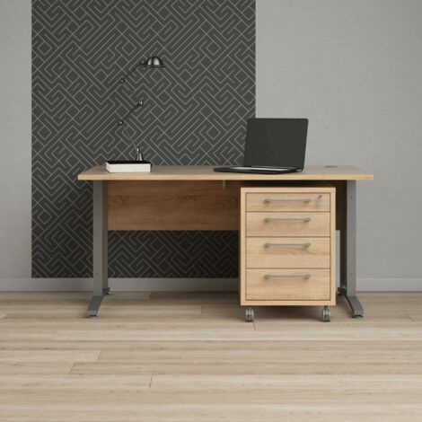 Dmora - Escritorio Azzaro, Escritorio multiusos, Mesa de oficina para PC, El plan de trabajo, 150x80 h75 cm, Gris y Roble