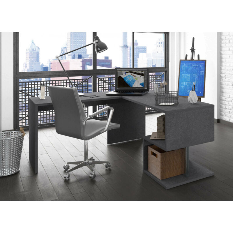 

Dmora Escritorio de esquina de oficina Dmora con estante, Made in Italy, mesa de ordenador, escritorio de PC, cm 160x60h78, color gris ceniza