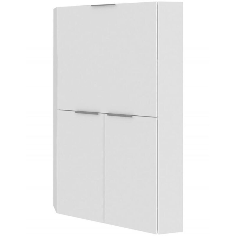 

Escritorio de esquina con tapa oculta, Made in Italy, Armario con estantes y encimera, Armario que ahorra espacio, cm 70x57h140, color blanco