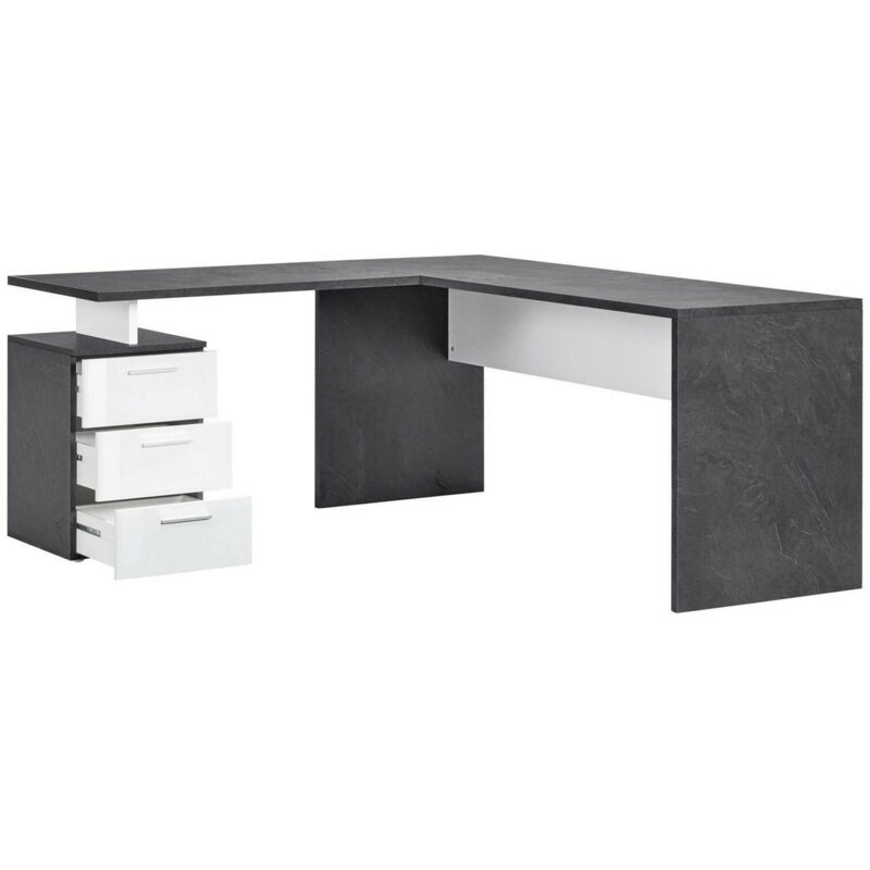 

Escritorio de esquina Made in Italy, mesa minimalista para computadora, escritorio para PC, cm 160x60h75, color gris ceniza y blanco brillante - Dmora