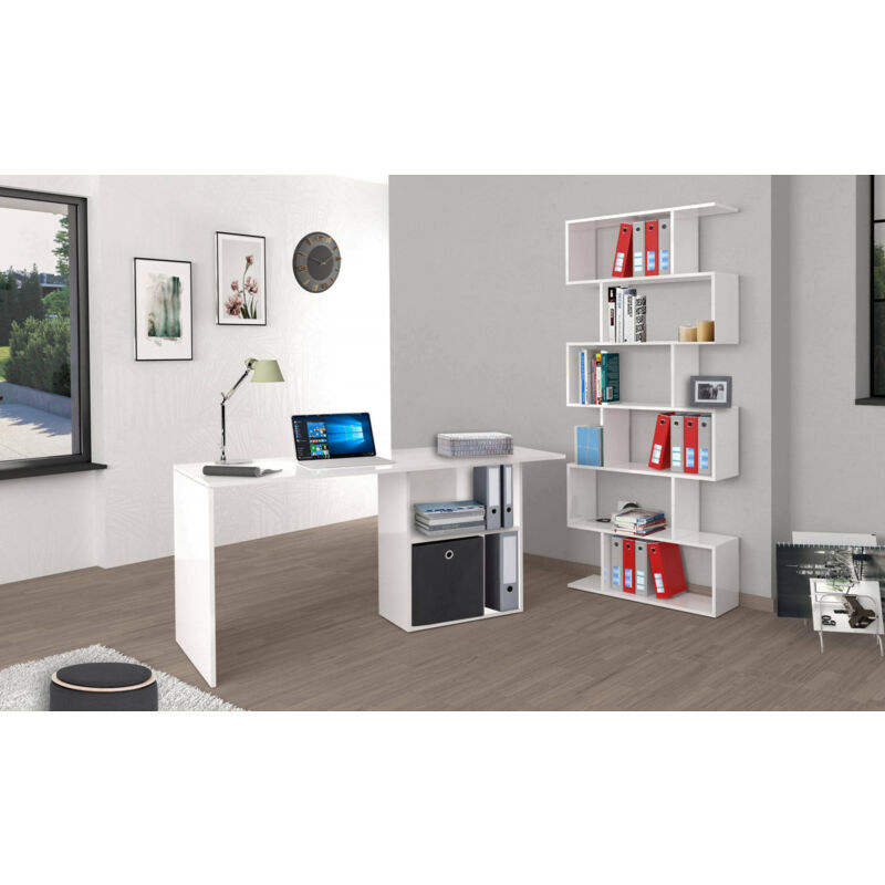 

Escritorio Linear para oficina y estudio con estante, Made in Italy, Mesa minimalista, Escritorio para PC, 110x50h75 cm, color blanco brillante