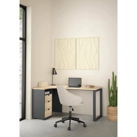 Dmora - Escritorio Medard, Escritorio multiusos, Mesa de oficina para PC, El plan de trabajo, 150x100 h76 cm, Roble y Gris