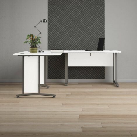 Dmora - Escritorio Melisande, Escritorio multiusos, Mesa de oficina para PC, El plan de trabajo, 200x200 h75 cm, Blanco y Gris