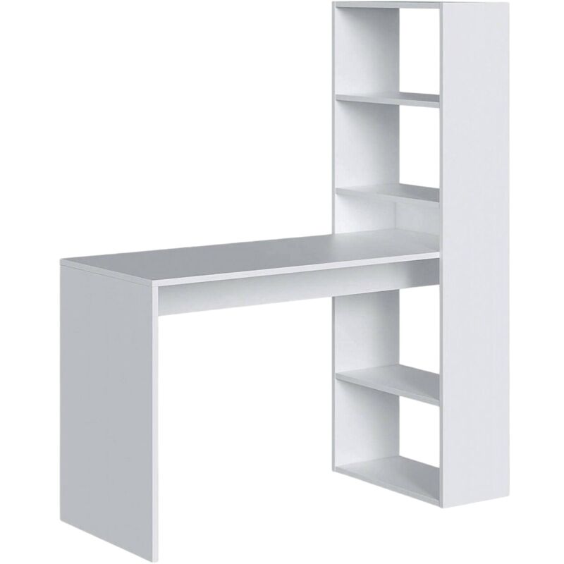 

Escritorio reversible con librería de cinco estantes, Medidas 120 x 144 x 53 cm, Color blanco - Dmora