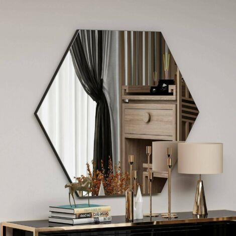 Dmora - Espejito Dpegol, Espejo, Objeto de decoración de pared, Decoración de espejo, 70x2h60 cm, Negro