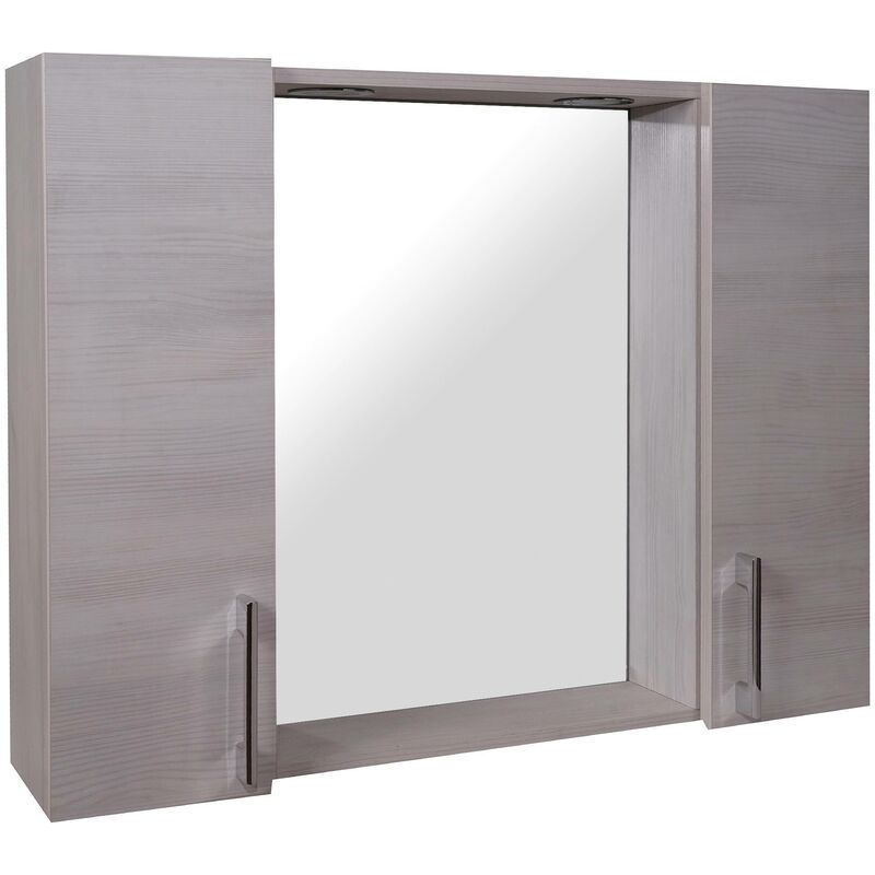 

Espejo de baño con luces led, Mueble de pared para baño con dos puertas, Mueble de pared, Made in Italy, 77x15h57 cm, Color roble blanqueado - Dmora