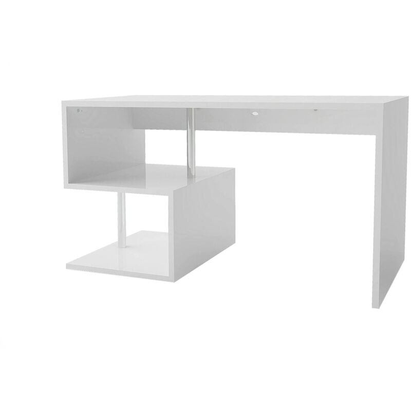 Dmora - Esse bureau moderne pour bureau et étude avec étagère, Made in Italy, Table d'ordinateur, bureau pc, 140x60h78 cm, couleur blanc brillant,