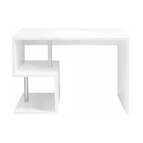 Dmora Esse moderner Schreibtisch für Büro und Arbeitszimmer mit Regal, Made in Italy, Computertisch, PC-Schreibtisch, cm 100x50h78, glänzend weiße Farbe