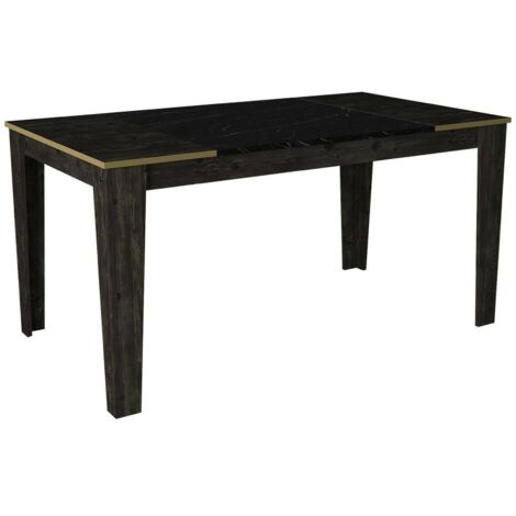 Dmora - Esstisch Peacock, Küchenregal, Esszimmertisch, Festes rechteckiges Regal, 145x85h76 cm, Schwarz und Gold, mit verstärkter Verpackung