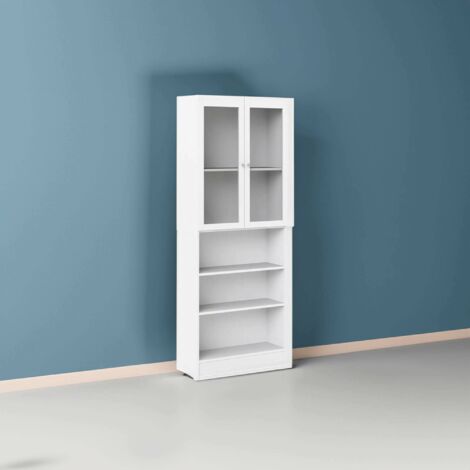 Dmora - Estante para libros Alixane, Estante de oficina, Porta libros móvil, Biblioteca, 79x28 h203 cm, Blanco