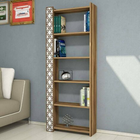 Dmora - Estante para libros Alula, Estante de oficina, Porta libros móvil, Biblioteca, 65x24h170 cm, Nogal y Blanco, con embalaje reforzado