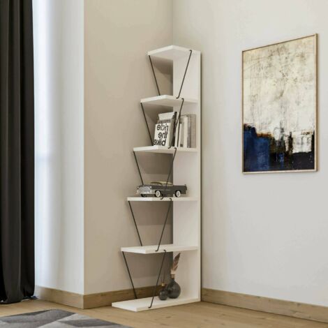 Dmora - Estante para libros Dpallanc, Estante de oficina, Porta libros móvil, Biblioteca, 50x22h150 cm, Blanco y Negro