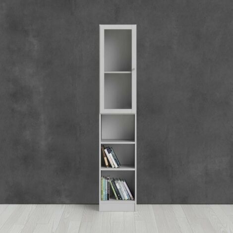 Dmora - Estante para libros Greg, Estante de oficina, Porta libros móvil, Biblioteca, 41x28 h203 cm, Blanco