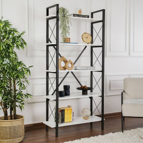 Dmora - Estante para libros Suriel, Estante de oficina, Porta libros móvil, Biblioteca, 90x34 h180 cm, Blanco y Negro