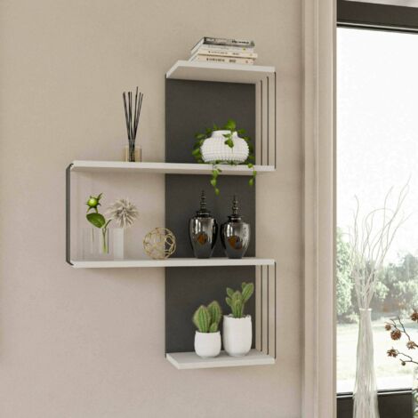 Dmora - Estantería Dmannocc, Estante, Estante de pared, Estanterías multiusos, 64x19h96 cm, Blanco y Antracita