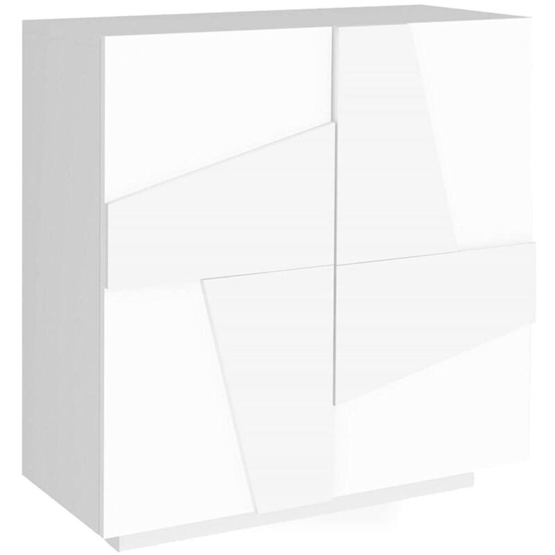 Tagère à chaussures moderne, Made in Italy, avec 2 portes, Étagère à chaussures d'entrée, Meuble polyvalent, 81x38h86 cm, Couleur blanc brillant avec