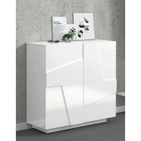 Dmora Étagère à chaussures moderne, Made in Italy, avec 2 portes, Étagère à chaussures d'entrée, Meuble polyvalent, 81x38h86 cm, Couleur blanc brillant avec détail