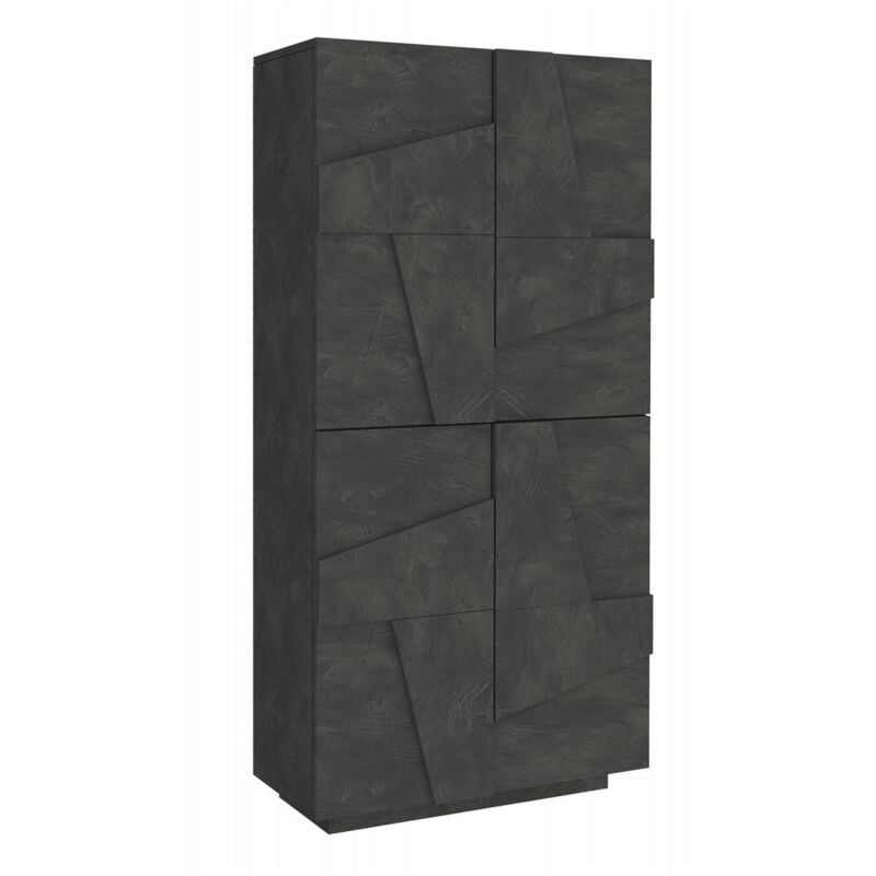 Tagère à chaussures moderne, Made in Italy, avec 4 portes battantes, Étagère à chaussures d'entrée, Armoire polyvalente, cm 81x38h167, couleur Gris