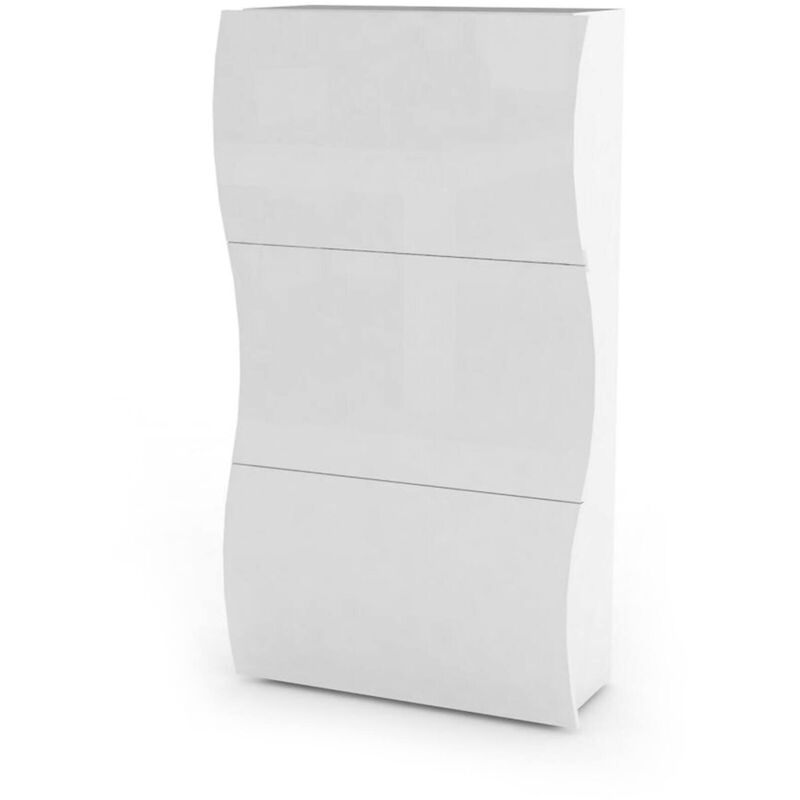 Tagère à chaussures moderne, Made in Italy, Étagère à chaussures d'entrée, avec 3 portes battantes, 71x27h122 cm, couleur blanc brillant - Dmora