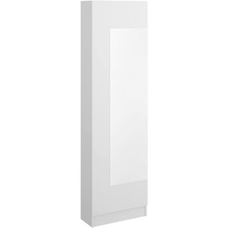 Dmora – Étagère à chaussures peu encombrante 50x27h186 cm – Armoire avec porte miroir – Panneaux mélaminés résistants – Meuble blanc moderne