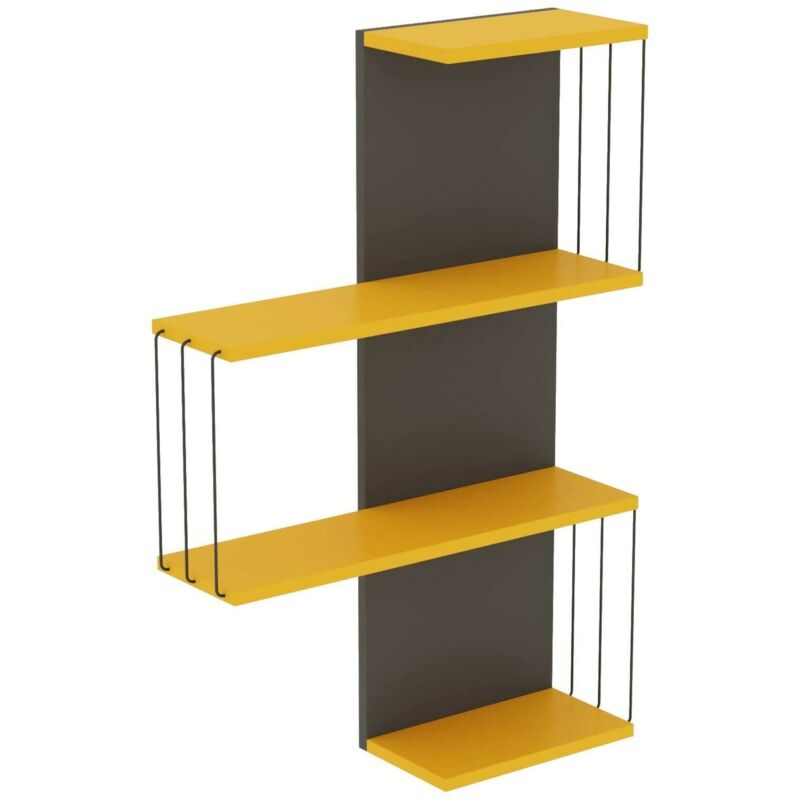 Dmora - tagère murale Dmannocc, Étagère, Tablette murale, Rayonnage polyvalent, 64x19h96 cm, Anthracite et Jaune