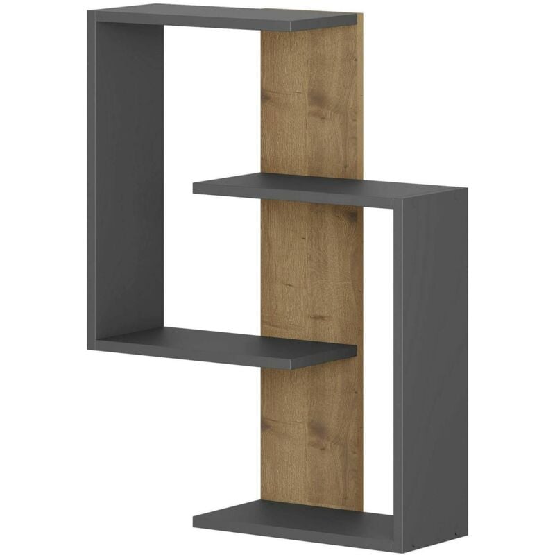Dmora - tagère murale Dpiemont, Étagère, Tablette murale, Rayonnage polyvalent, 64x22h85 cm, Anthracite et chêne