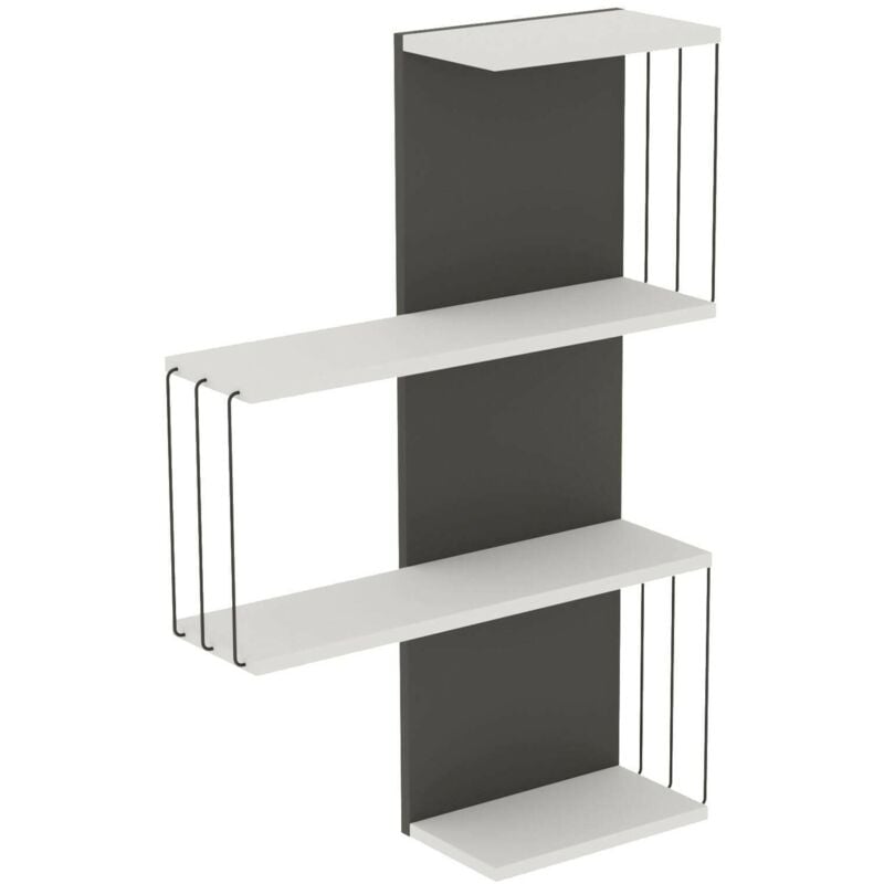 Dmora - tagère murale Hadar, Étagère, Tablette murale, Rayonnage polyvalent, 64x19h96 cm, Blanc et anthracite, avec emballage renforcé