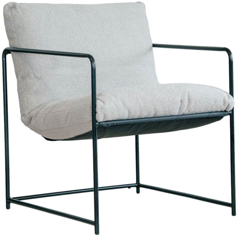 Dmora - Fauteuil en peuplier, Fauteuil recouvert de tissu bouclé, Chaise rembourrée, Assise avec accoudoirs en métal, 61x67h75 cm, Gris