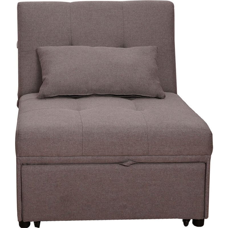 Fauteuil lit simple, avec oreiller et matelas inclus, Pouf convertible en lit, en tissu rembourré, Fabriqué en Italie, 191x79h45 cm, Couleur gris