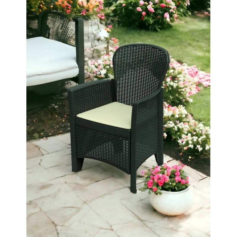 Fauteuil modulable effet rotin, Made in Italy, 60 x 58 x 89 cm, Couleur Anthracite - Dmora