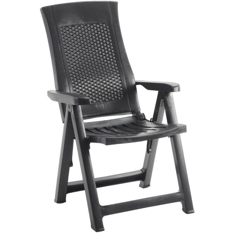 Dmora - Fauteuil pliant multi-positions, effet rotin, Made in Italy,59 x 67 x 106 cm, couleur anthracite, avec emballage renforcé