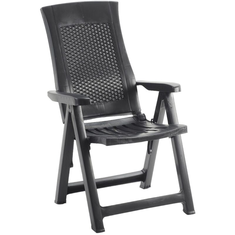 Fauteuil pliant multi-positions, effet rotin, Made in Italy,59 x 67 x 106 cm, couleur anthracite - Dmora