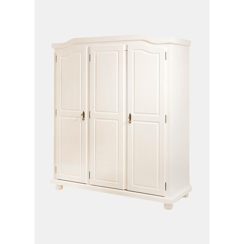 Dmora - Armoire à trois portes battantes avec étagères internes en pin massif, coloris blanc, 150 x 180 x 56 cm.