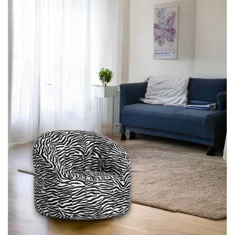 Dmora Fauteuil rond rembourré, effet 'zèbre', Dimensions 80 x 80 x 80 cm