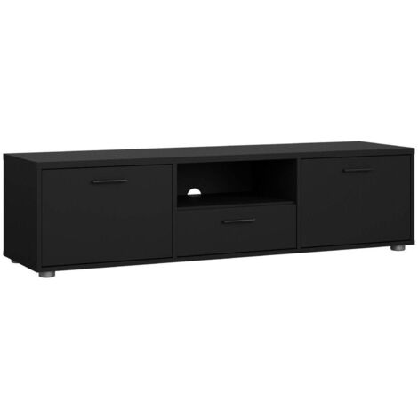 Dmora - Fernsehschrank Charo, Ständer für Wohnzimmerfernseher, Niedriges Wohnzimmer-Sideboard, TV-Ständerbasis, 147x40 h38 cm, Schwarz