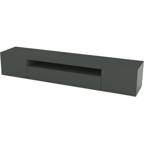 Dmora - Fernsehschrank Dfirman, Niedriges Sideboard für Wohnzimmer mit 3 Türen, Sockel für TV-Möbel, 100 % Made in Italy, cm 200x40h37, Anthrazit glänzend