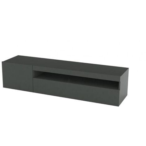 Dmora - Fernsehschrank Dmontù, Niedriges Sideboard für Wohnzimmer, Sockel für TV-Möbel, 100 % Made in Italy, cm 150x40h37, Anthrazit glänzend