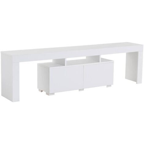 Dmora - Fernsehschrank Govone, Ständer für Wohnzimmerfernseher, Niedriges Wohnzimmer-Sideboard, TV-Ständerbasis, 180x31 h50 cm, Weiß